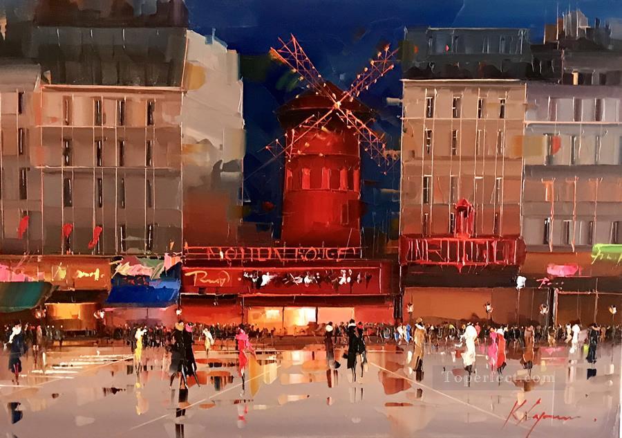Moulin Rouge at night Kal Gajoum Paris Oil Paintings